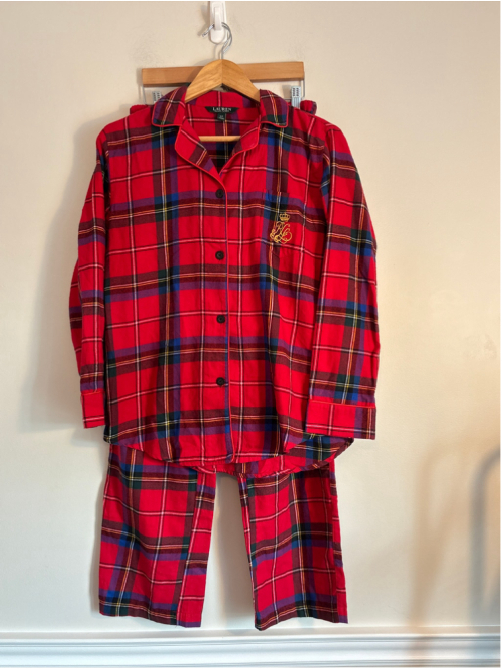 Lauren Ralph Lauren Red Plaid Flannel Pajama Set Size S Comfort Lounge Preppy